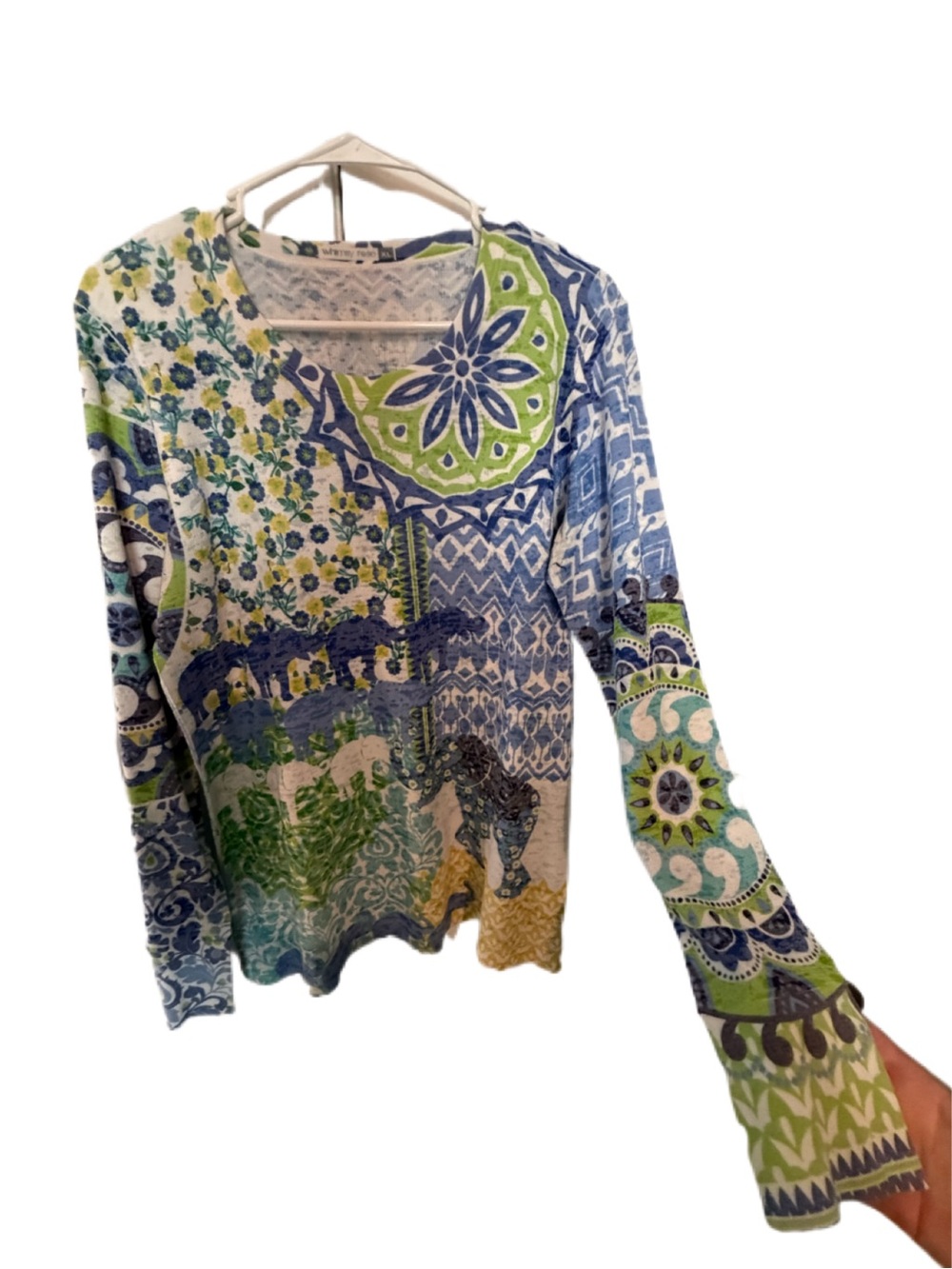 Sundance Patterned Long Sleeve Tee in Blue & Green - Picture 2 of 14